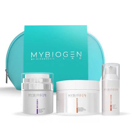 Праздничный набор MYBIOGEN (пептидная сыворотка, ночной крем, крем-баттер для тела, косметичка)